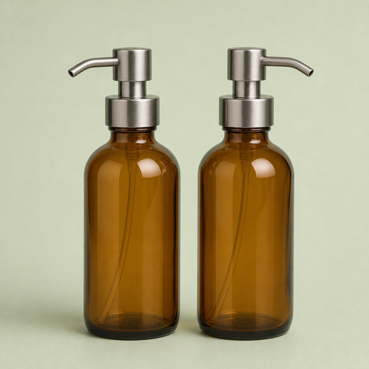 Amber Glass Pump Bottle Set