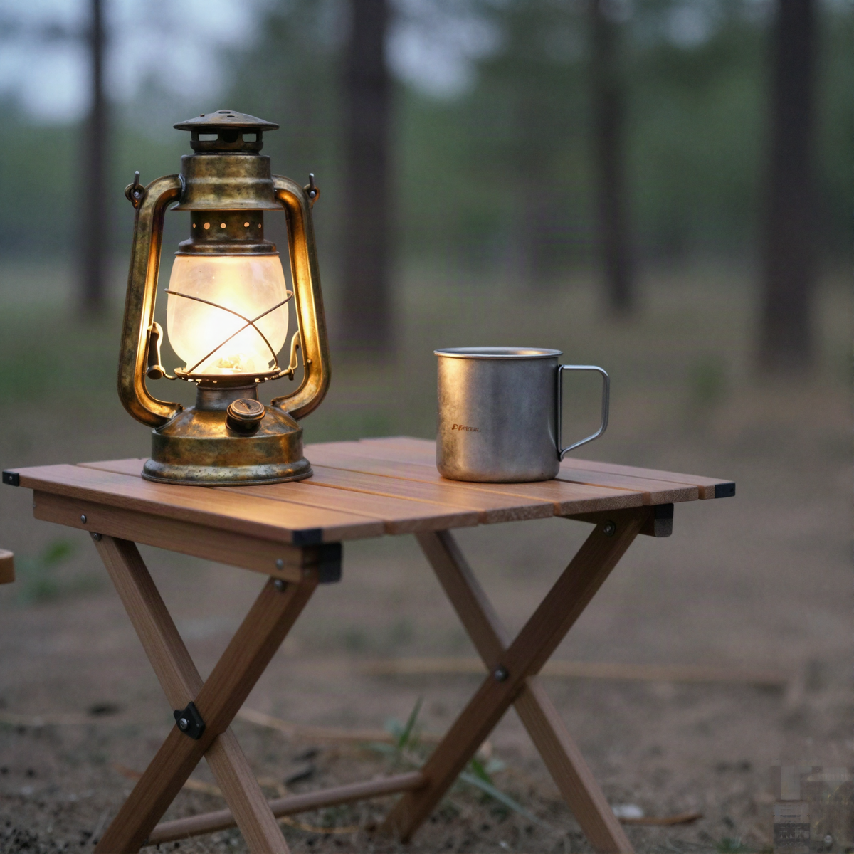 Brass lantern at the campsite